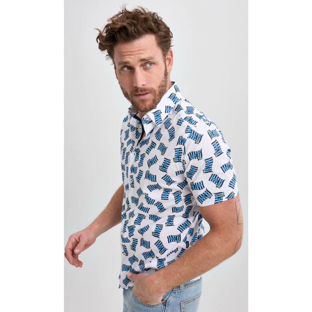 MENS LOBSTERS POPLIN STRETCH SHORT SLEEVE SHIRT, SIZE XL